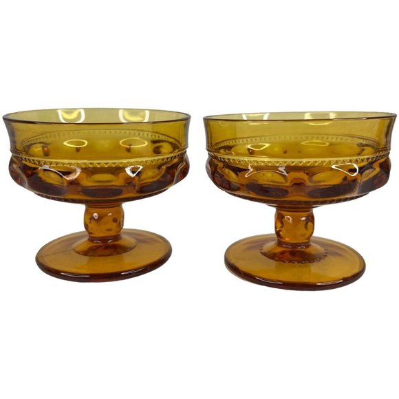 5 Indiana Carnival Glass Compote Kings Crown Thumbprint Sherbet Marigold Amber - Picture 3 of 10